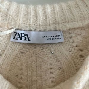 Zara Pearled Sweater - cozy, neutral and in great condition! Size M